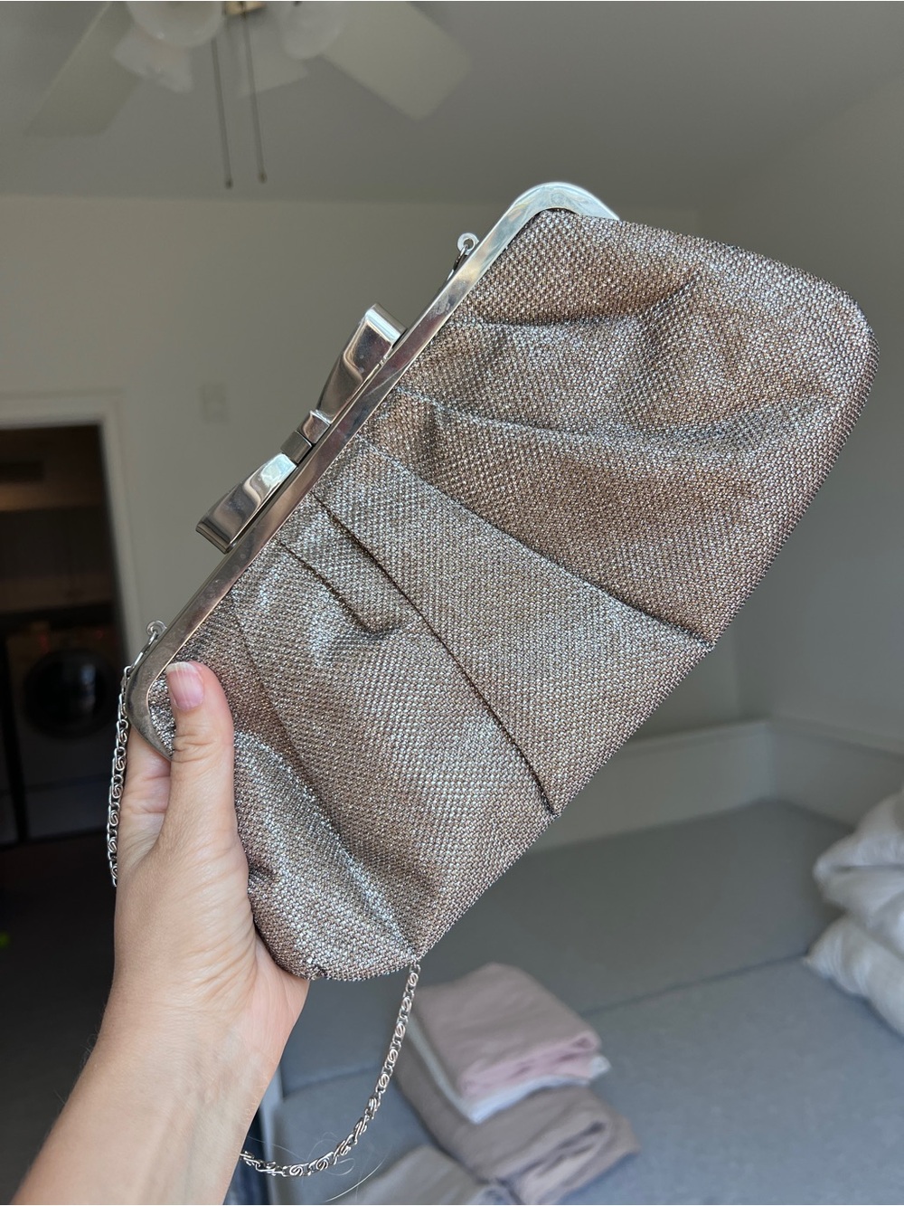 Accessorize Metallic Taupe Evening Clutch with Silver Hardware